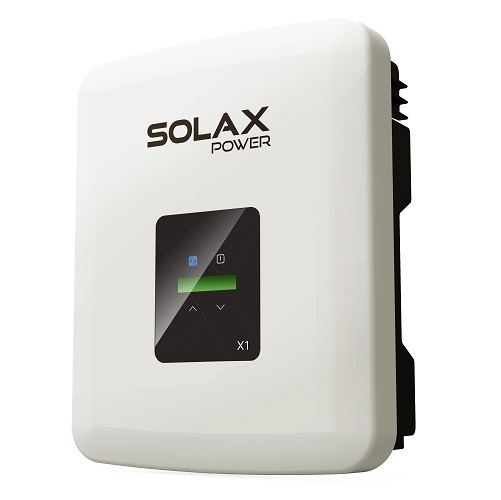 Solax Power grid-connected inverter in white casing, featuring front-mounted control panel